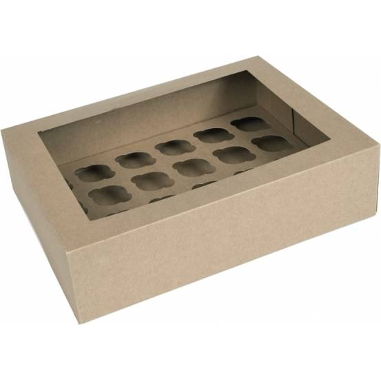 E-shop Papírová krabička 12ks Kraft papír s OKNEM, 24 mini cupcake