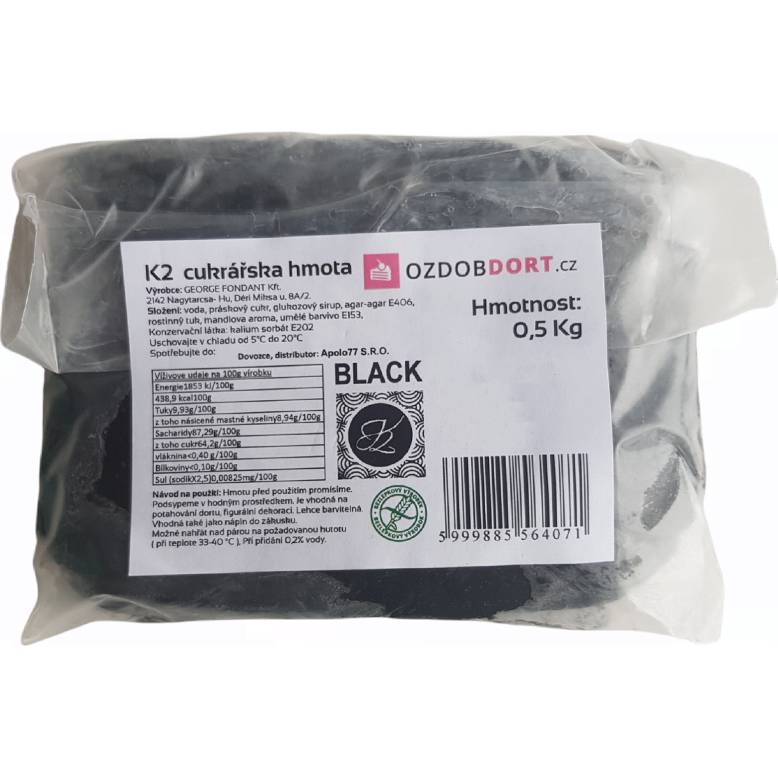 E-shop Potahovací hmota K2 na dorty 0,5kg černá