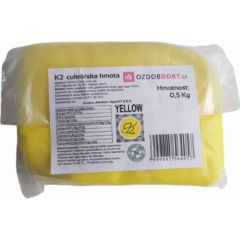 E-shop Potahovací hmota K2 na dorty 0,5kg žlutá