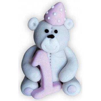 E-shop Cukrová figurka medvídek s číslem 1 růžový 6cm