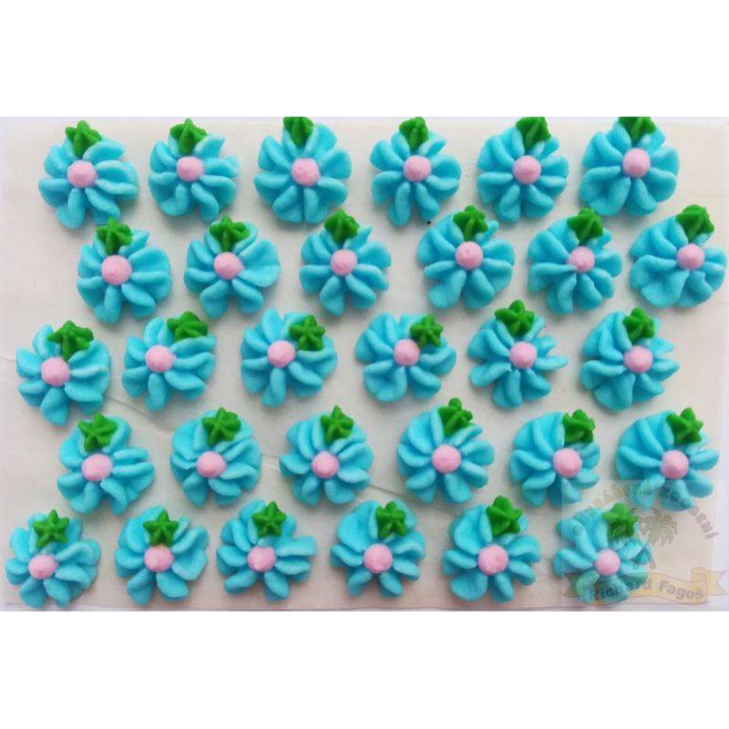 E-shop Cukrové květy modré s růžovým středem na platíčku 30ks