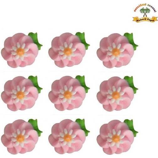 E-shop Cukrová dekorace květy růžové na platíčku 9ks