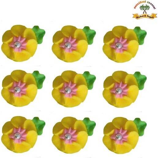 E-shop Cukrová dekorace květy žluté na platíčku 9ks